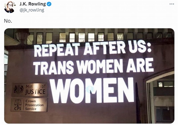 JK罗琳再次发表言论引争议：男跨性别者并不是女性  第1张