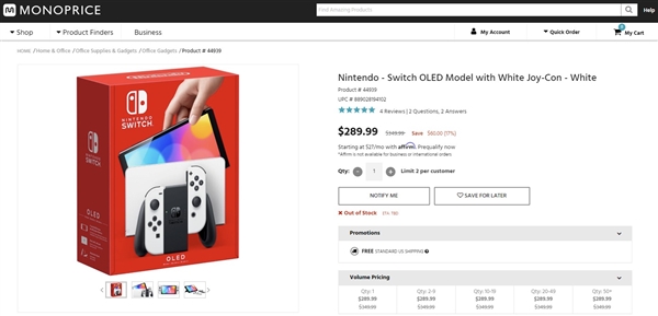 Switch OLED售价再次触底