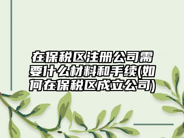 在保税区注册公司需要什么材料和手续(如何在保税区成立公司)  第1张