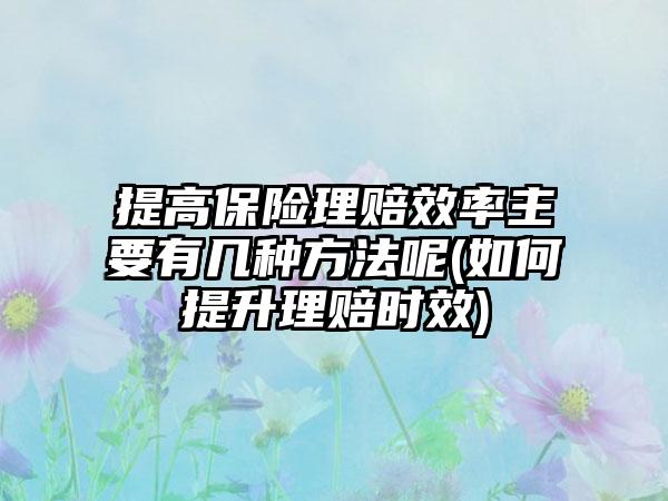 提高保险理赔效率主要有几种方法呢(如何提升理赔时效)