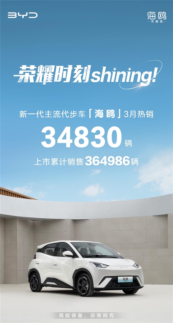 3月卖出3.48万台 比亚迪海鸥成代步神车：不到1年累销超36万台  第1张