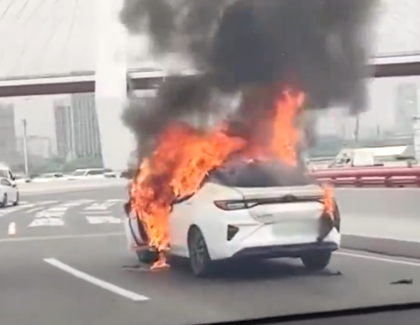 上海一新能源车起火烧成空壳 官方通报：正在调查原因  第1张
