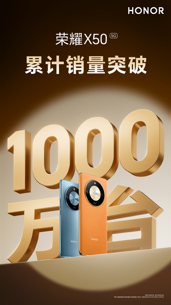 安卓千元机爆款！荣耀X50宣布累计销量破1000万台  第3张